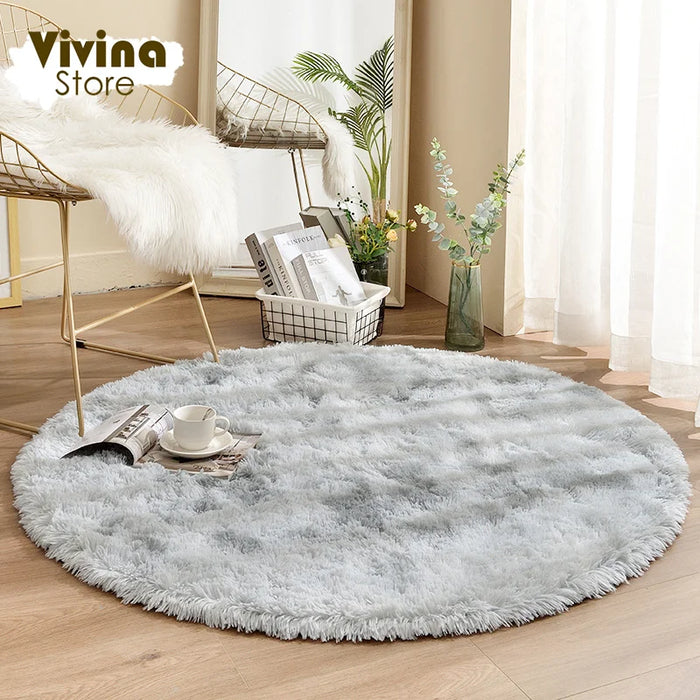 Round Green Plush Rug for Living Room - Fluffy Carpet for Sofa and Chairs, Long-Haired Floor Mat for Bathroom and Kids' Room Décor