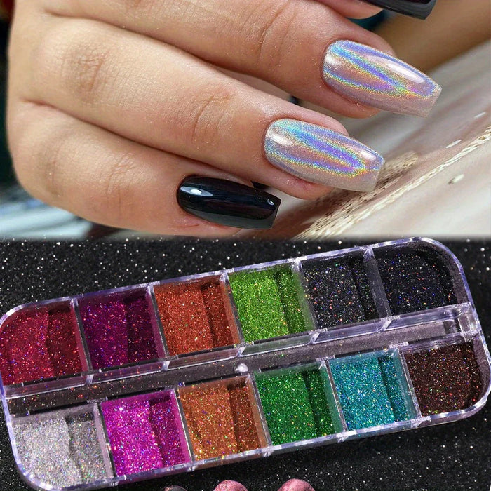 Ensemble de poudre holographique Holo argent, poussière de frottement, noir, rose, Chrome, poudre à paillettes, Pigment Laser pour manucure à faire soi-même