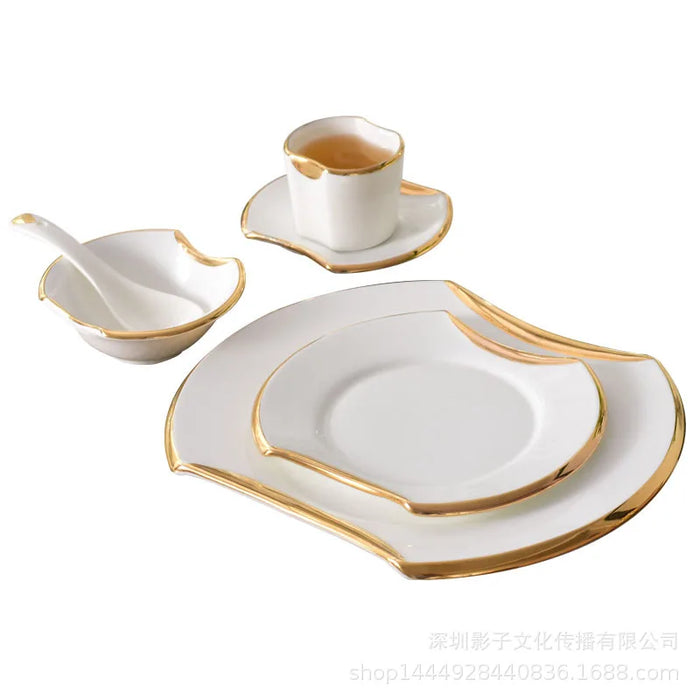 Vajilla creativa de porcelana chapada en oro para barbacoa de carne fina, platos y tazones para hotel y restaurante, juego de accesorios de cocina nuevo