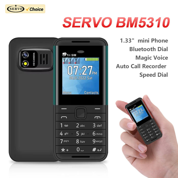 SERVO BM5310 Mini Teléfono Móvil Pequeño con 3 Tarjetas SIM, Magic Voice, Grabador Automático de Llamadas, Marcador Bluetooth, Marcación Rápida, Pantalla de 1.3"