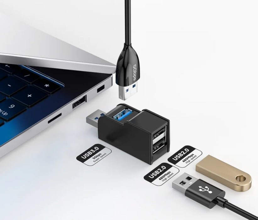 Getatek USB 3,0 HUB adaptador extensor Mini caja divisora ​​1 a 3 puertos USB 2,0 de alta velocidad para PC portátil lector de tarjetas de disco U