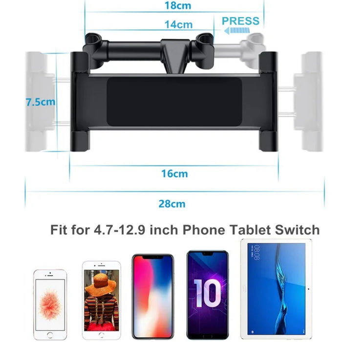 Soporte de coche para tableta y teléfono de 4,7-13 pulgadas, soporte de montaje para reposacabezas del asiento trasero, accesorios para iPad Pro de 12,9 pulgadas