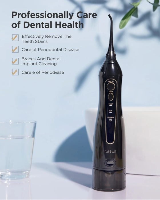 Fairywill Water Flosser - Cuidado dental portátil con 3 modos y tanque de agua de 300 ml para una limpieza dental eficaz