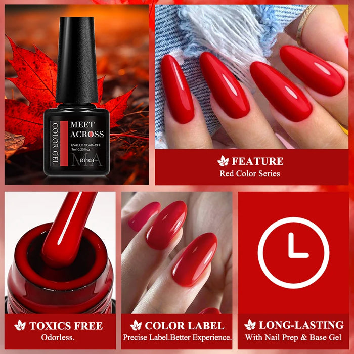 MEET ACROSS-esmalte de uñas en Gel rojo, 7ml, cristal semipermanente, barniz de Gel UV para manicura, Base, capa superior mate