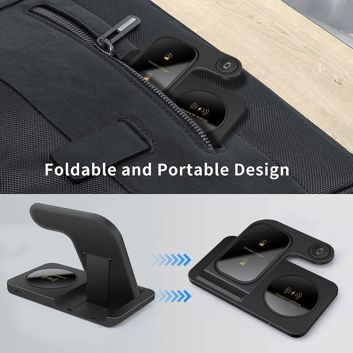 Soporte de cargador inalámbrico plegable 3 en 1 para iPhone 15 14 13 12 11 Apple Watch 9 8 7 Airpods Pro 2 3 estación de carga rápida