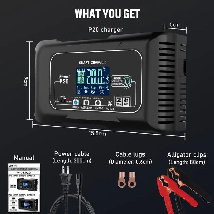 HTRC P20/P15/P10 12 V-24 V chargeur de batterie de voiture LCD réparation automatique d'impulsion charge pour Lifepo4 AGM chargeur de batterie au Lithium au plomb