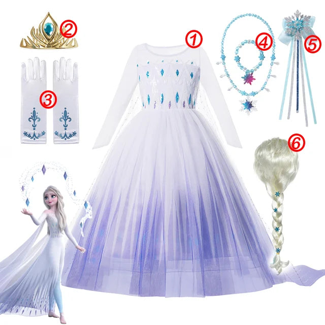 Disney Frozen Vestido para Niña - Vestido de Princesa con Lentejuelas y Red para Carnaval Cosplay de Blancanieves Reina Elsa y Anna