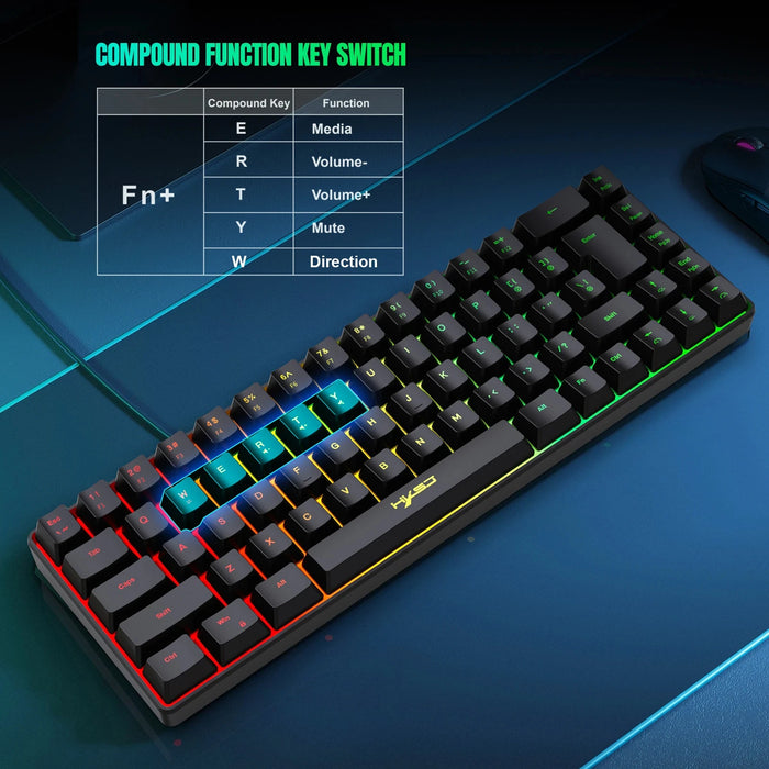 Teclado compacto para juegos de 68 teclas con 20 luces RGB, con cable USB para Windows y portátiles