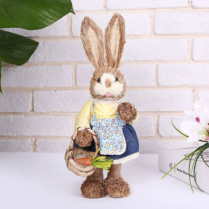 Décoration de Pâques 2024 - Lapin houblonné créatif dans un sac en paille pour la maison et le jardin