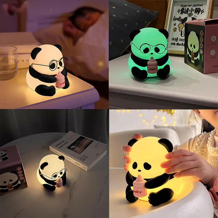 Panda-Nachtlicht mit LED – wiederaufladbare, niedliche Silikonlampe für Kinderzimmer, dimmbares Schlafenszeitlicht und perfektes Geburtstagsgeschenk