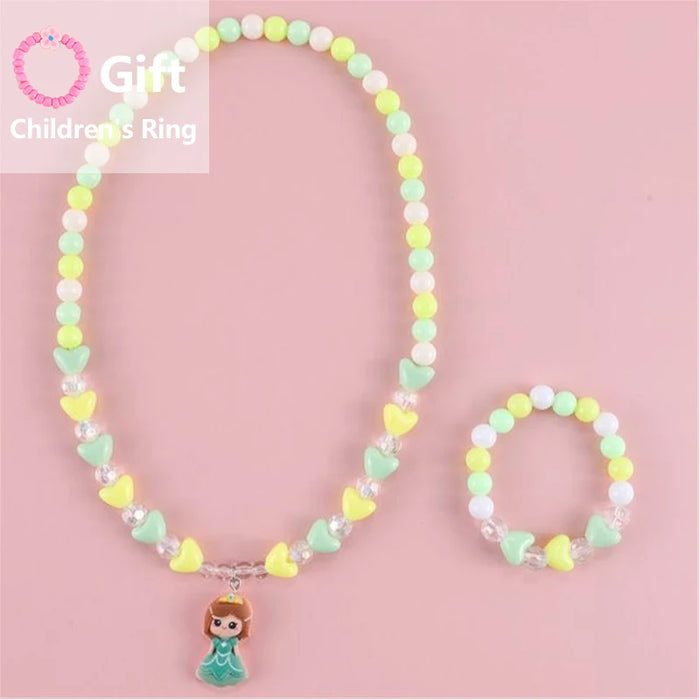 Collier pendentif lapin mignon avec perles en forme de cœur pour filles, bijoux tendance pour enfants 2023