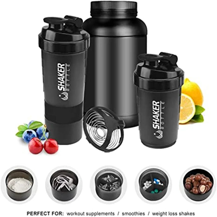 500 ml tragbarer Protein-Shaker mit integriertem Pulverbehälter – Mischflasche für Fitnessstudio und Sport mit Schneebesen