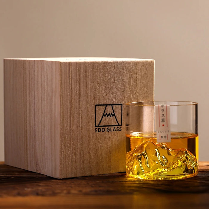 Verre à whisky de montagne 3D japonais au design glacier – Verre à whisky et vodka à l'ancienne dans une boîte en bois