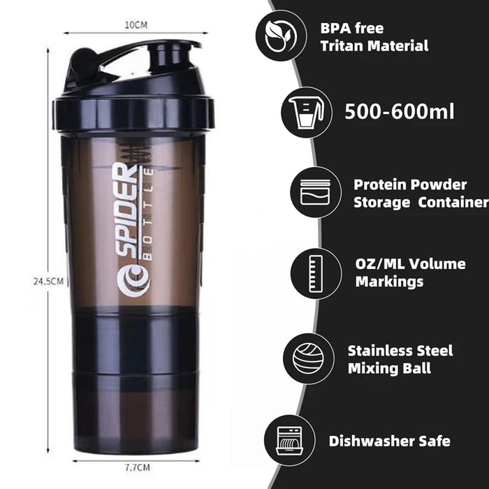 500 ml tragbarer Protein-Shaker mit integriertem Pulverbehälter – Mischflasche für Fitnessstudio und Sport mit Schneebesen