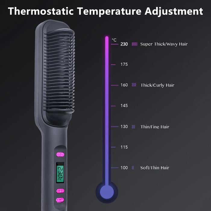 Peigne à cheveux électrique avec peigne à lisser multifonctionnel pour cheveux raides, ions négatifs, protection contre les brûlures, outil de coiffure de brosse à lisser