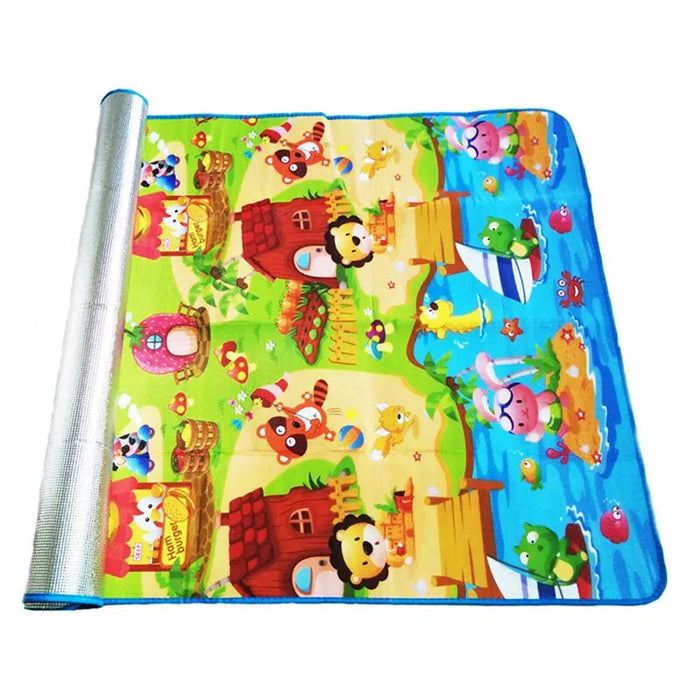 Kinderspielmatte 180x120x0,3 cm - Krabbelmatte zum Spielen und Betätigen, wasserabweisende, weiche Bodenmatte für drinnen und draußen.