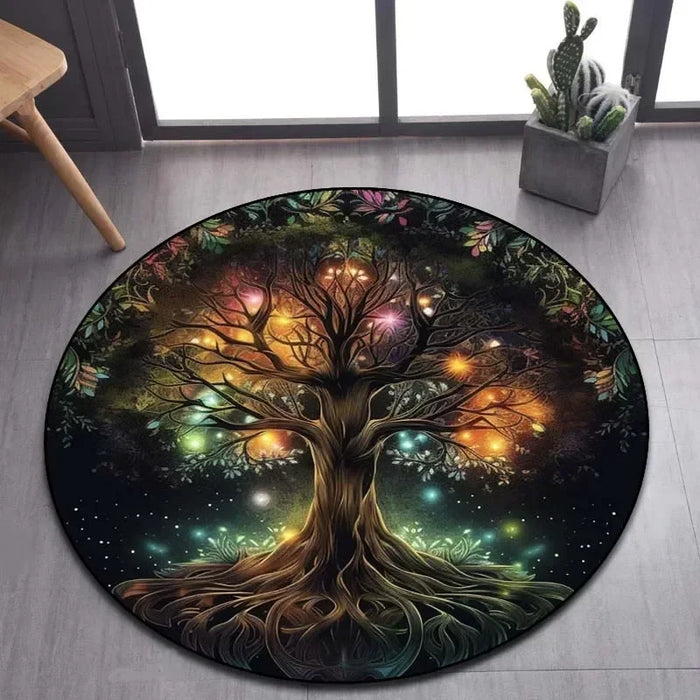 Viking Valknut Yggdrasil Tree of Life Runder Teppich, Teppich für Wohnzimmer, Schlafzimmer, Sofa, Spielzimmer, rutschfeste Bodenmatte