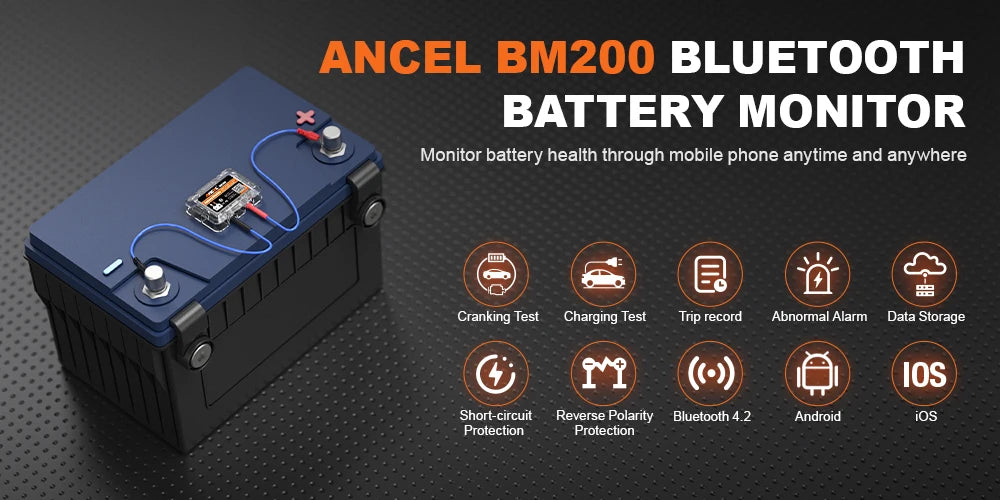 ANCEL BM200 12V moniteur de batterie sans fil Bluetooth batterie de voiture santé APP surveillance outil de Test de batterie pour Android et iOS