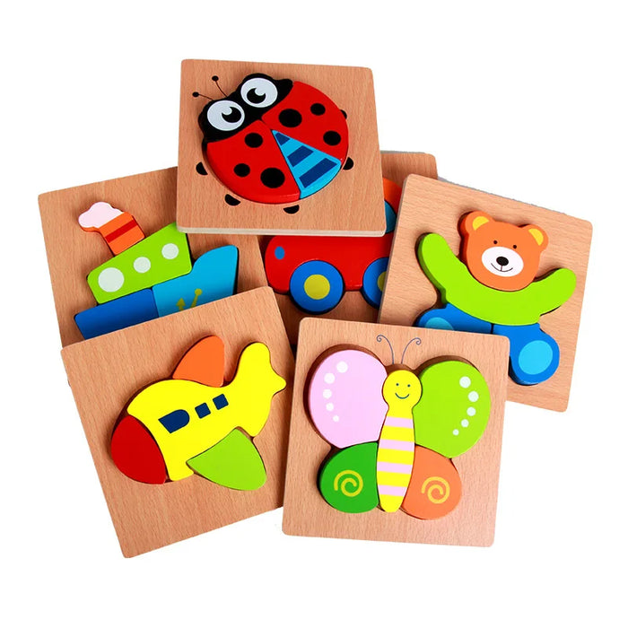 Wooden 3D Animal Puzzles for Learning and Cognitive Development - Colorful Montessori Toys for Babies and Gifts