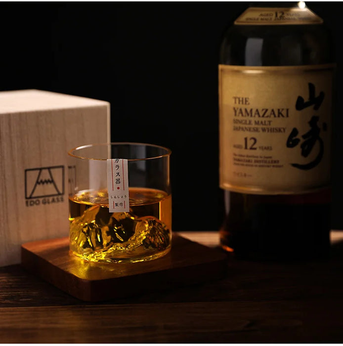 Verre à whisky de montagne 3D japonais au design glacier – Verre à whisky et vodka à l'ancienne dans une boîte en bois