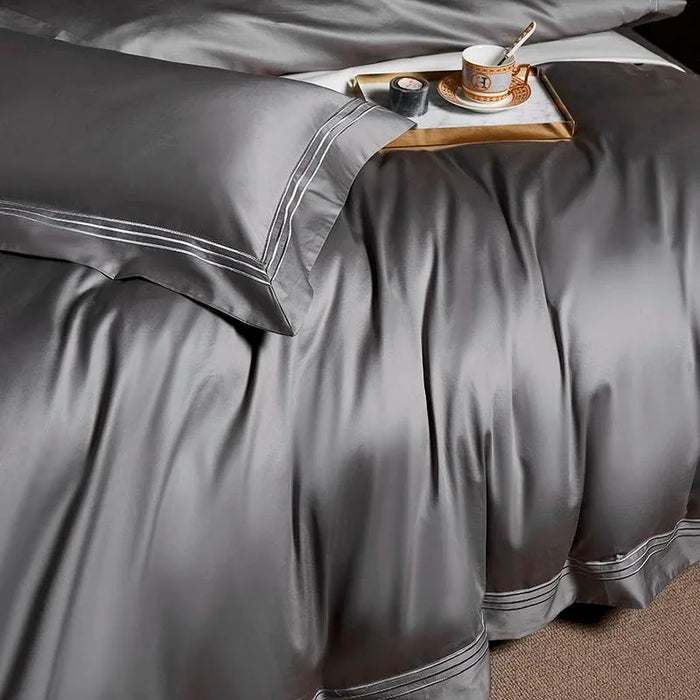 Luxuriöses 1000TC-Bettwäscheset aus ägyptischer Baumwolle, 4/6-teilig, Doppelbett, Queen-Size-US-King-Size-Größe, 3-zeilig bestickte Steppdecke, Bettlaken und Kissenbezug