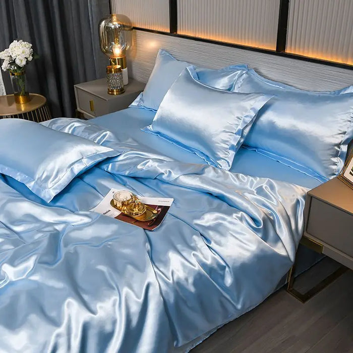 Parure de lit de luxe en satin de soie pour lit Queen et King size – Couette, housse de couette, drap et taie d'oreiller pour lit simple et double.