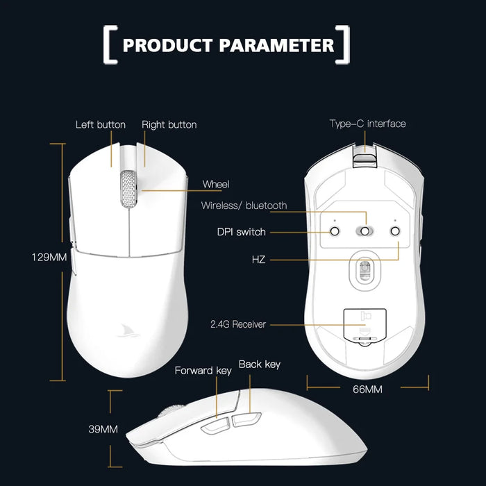 Ratón inalámbrico para juegos Motospeed Darmoshark M3 con Bluetooth y sensor óptico PAM3395 de 26000DPI para ordenador y portátil