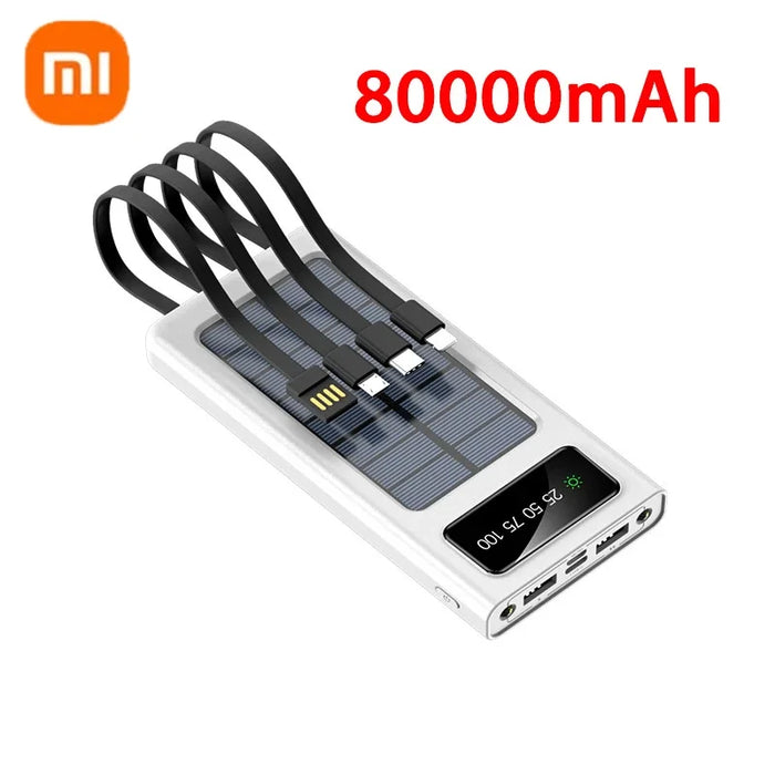 Xiaomi Solar Power Bank 200000mAh Batería de carga rápida de energía móvil de gran capacidad con USB dual y 4 cables para iPhone y Samsung