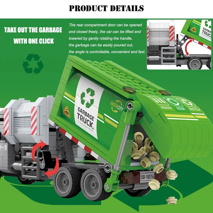 ZKZC City Cleaning Garbage Dump Vehicle Bausteine ​​– Reinigungsauto für Kinder, perfektes Weihnachtsgeschenk!