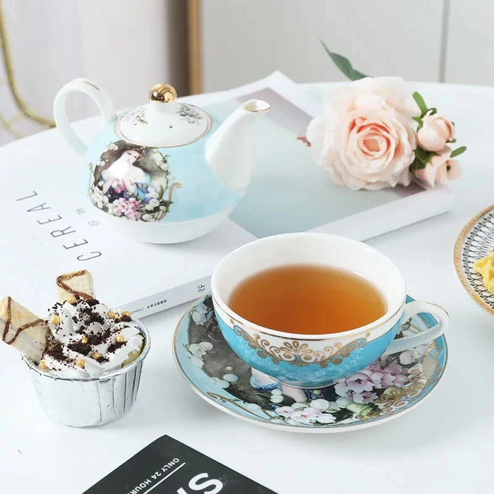 Cafetera Bone China de 250 ml con taza - Juego de tetera en porcelana de alta calidad para regalo de boda