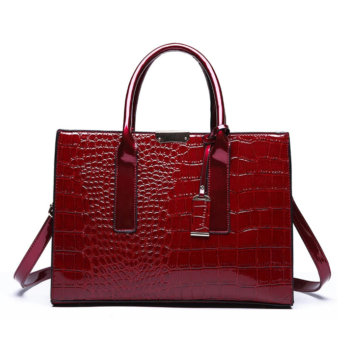 Crocodile Embossed Women's Tote Bag with Adjustable Strap - Spacious Crossbody Handbag for Work and Travel