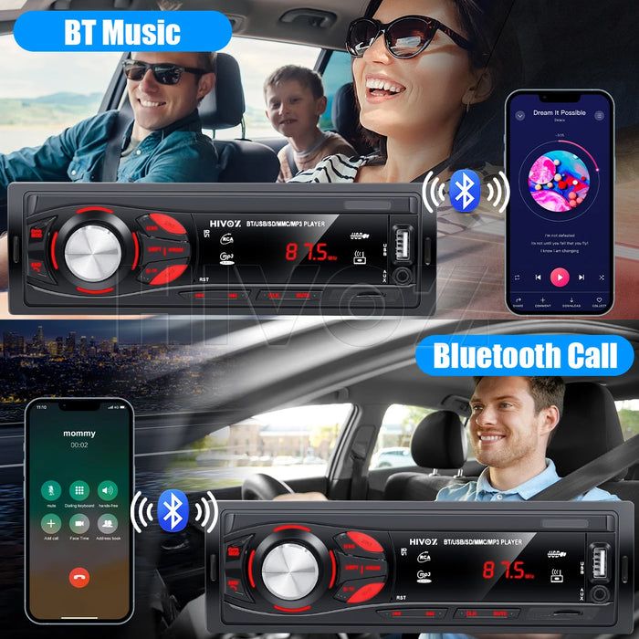 HIVOZ autoradio 1 Din Bluetooth stéréo avec appel mains libres, lecteur MP3 et récepteur FM avec carte AUX/USB/TF dans le Kit de tableau de bord