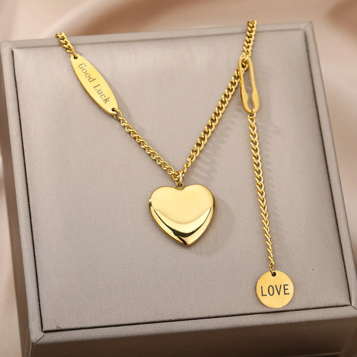 Layered Heart-Shaped Necklace in 316L Stainless Steel for Women and Girls - Gold Plated Choker Jewelry Gift for Birthdays