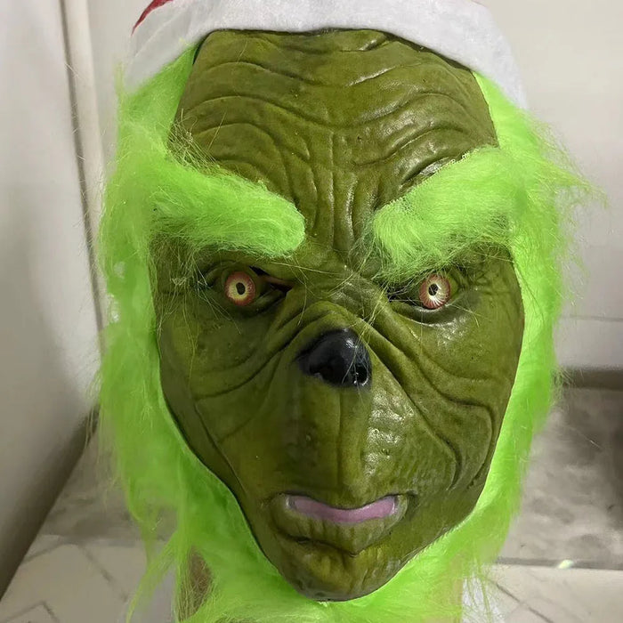 Masque de monstre aux cheveux verts pour mascarade de Noël – Coiffe Grinch pour un cosplay amusant et des soirées de fête