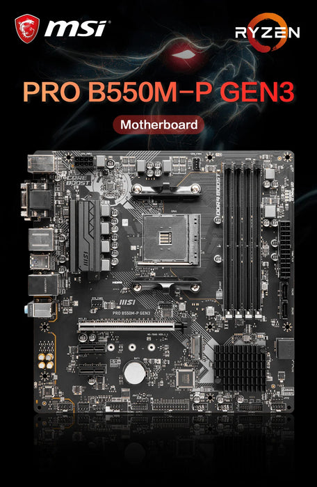 Placa base para juegos MSI PRO B550M-P GEN3 AMD AM4 DDR4 M.2 compatible con CPU Ryzen R3 R5 R7 serie 5000 y 3000, placa principal para ordenador de escritorio