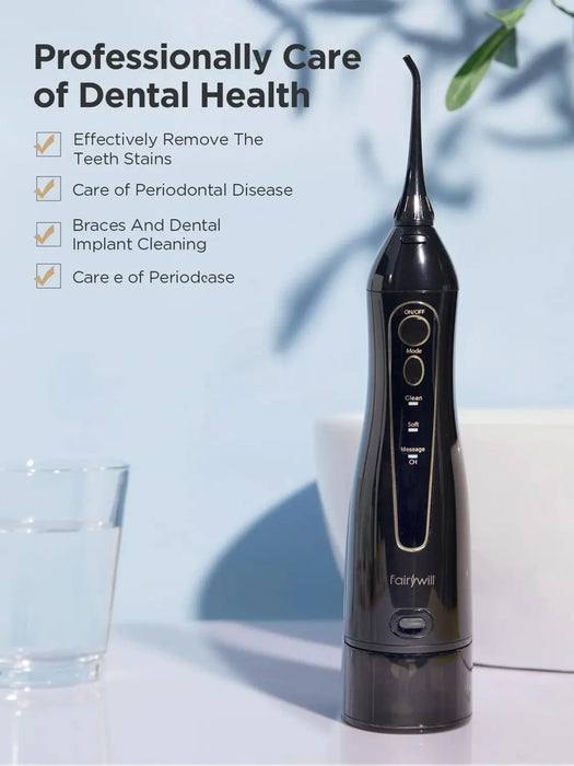 Fairywill Water Flosser - Cuidado dental portátil con 3 modos y tanque de agua de 300 ml para una limpieza dental eficaz