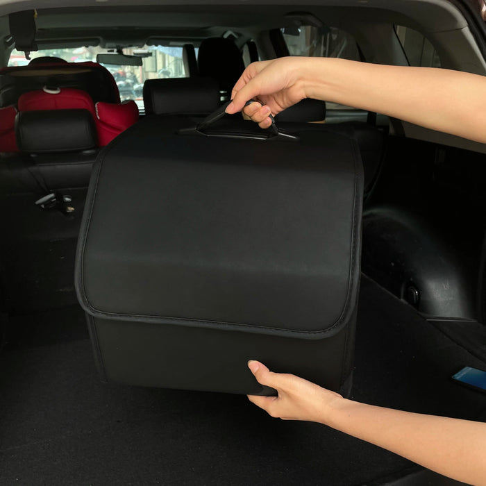 Caja de almacenamiento plegable para coche con soporte de piel sintética, gran capacidad para maletero, ordenado y ordenado con pegatinas antideslizantes