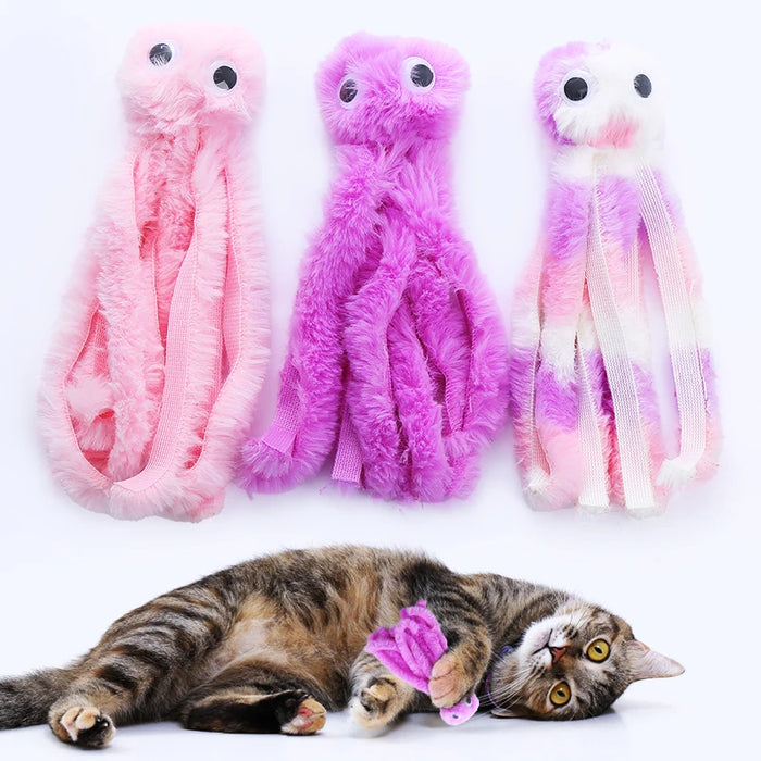 Lindo juguete de peluche de pulpo para gatos, juguete para mascotas interactivo y resistente a masticar