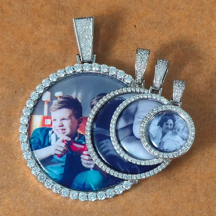 Personalisierte, lasergravierte Foto-Halskette für Männer und Frauen – individueller Schmuck mit jedem Bild, runder Anhänger in den Größen 26/35/45/68,5 mm