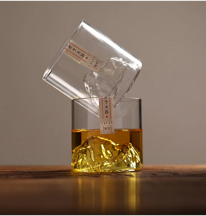 Verre à whisky de montagne 3D japonais au design glacier – Verre à whisky et vodka à l'ancienne dans une boîte en bois