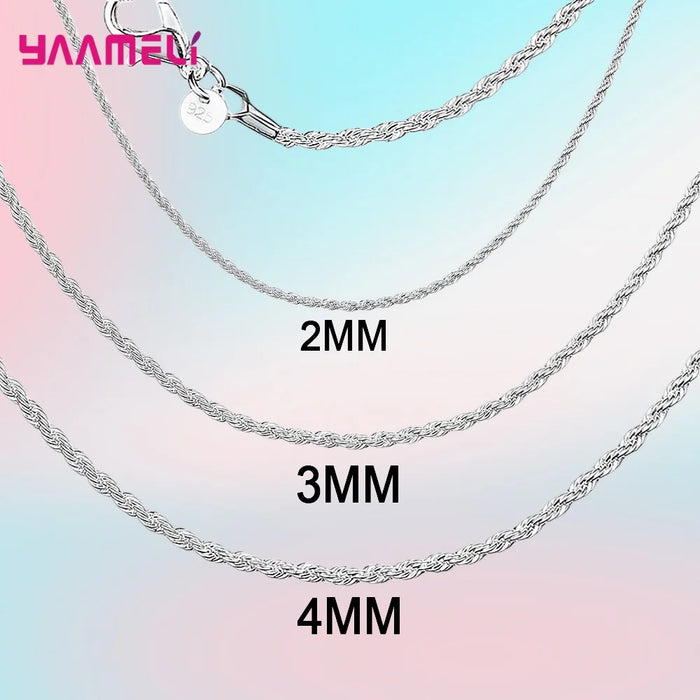 Élégant collier à maillons en argent sterling 925 pour hommes et femmes – Disponible en largeurs de 2 mm, 3 mm et 4 mm avec fermoir crabe