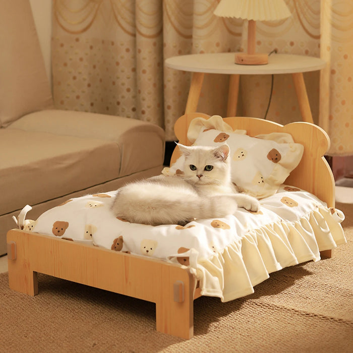 Lit en bois à motif d'ours en peluche pour chat et chien, meuble d'intérieur pour animaux de compagnie (20x11 pouces), confortable et Durable