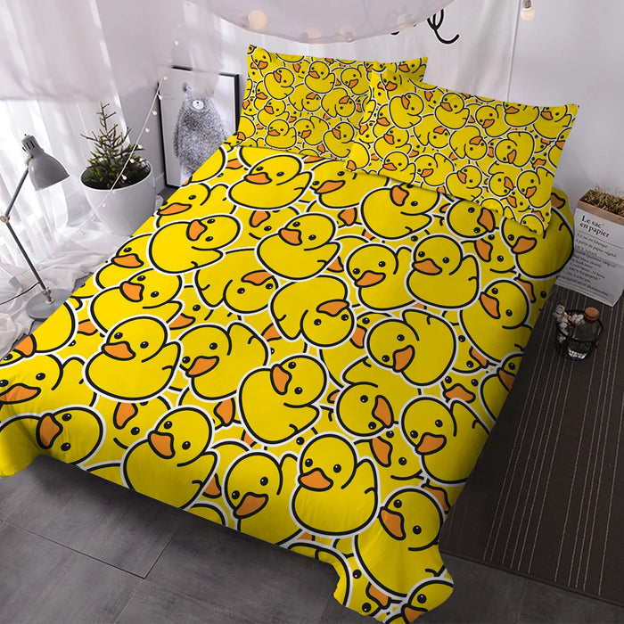 Parure de lit motif petit canard jaune Dense, ensemble de housse de couette décoratif 3 pièces avec 2 taies d'oreiller pour lit de maison familiale