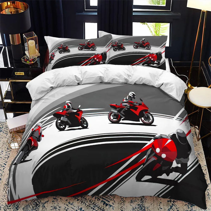 Motorradfahrer-Bettwäsche-Set mit Bettbezug, Queen Calico, Einzelbett, King-Size-Größe, weicher Polyester-Bettbezug, Tröster-Set