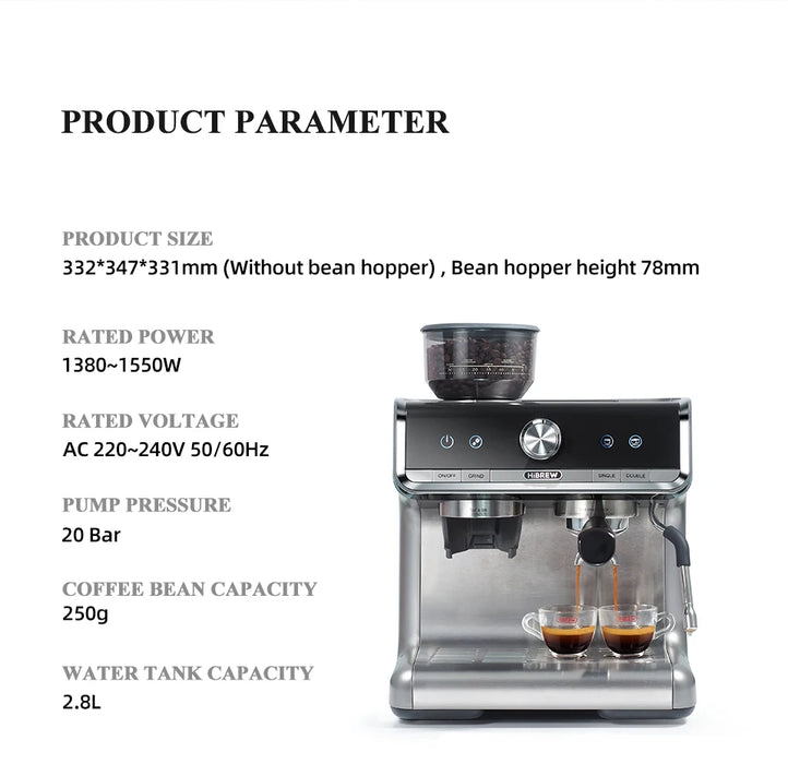 HiBREW Barista Pro 20Bar grains pour expresso, Machine à café professionnelle avec équipement complet pour café, hôtel et restaurant H7