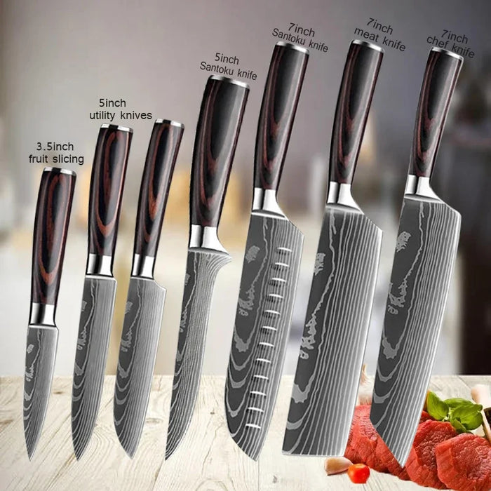 Professionelle Damast-Kochmesser, japanisches Santoku, Fleischmesser, Edelstahl-Knochenmesser und Metzgermesser