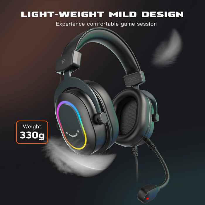 Fifine Dynamic RGB Casque de jeu avec microphone supra-auriculaire Son Surround 7.1 pour PC, PS4 et PS5 - 3 options d'égalisation pour jeux, films et musique