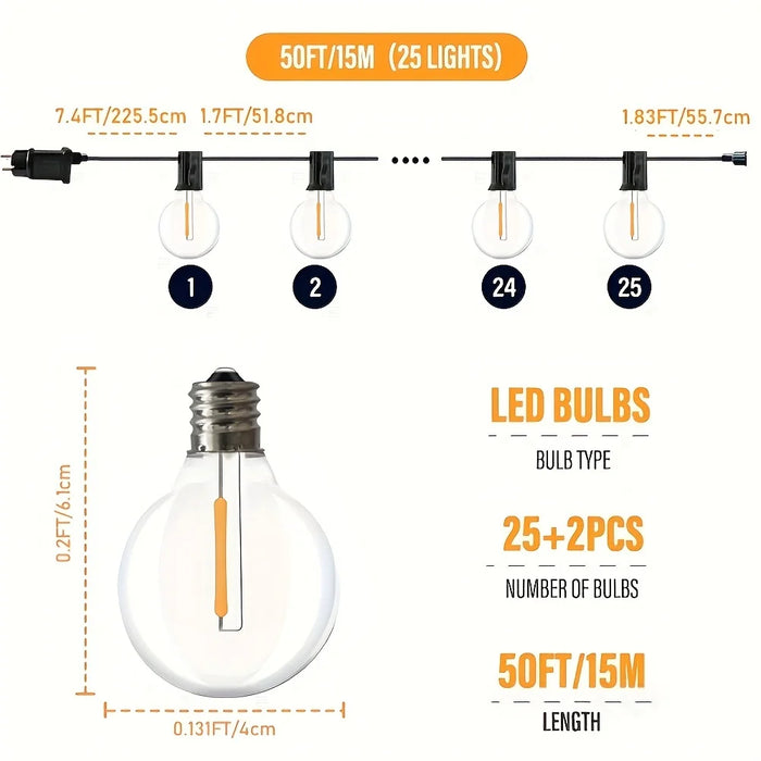 Luz de bola LED G40 impermeable para uso en exteriores - Iluminación de jardín para decoración de fiestas y Navidad