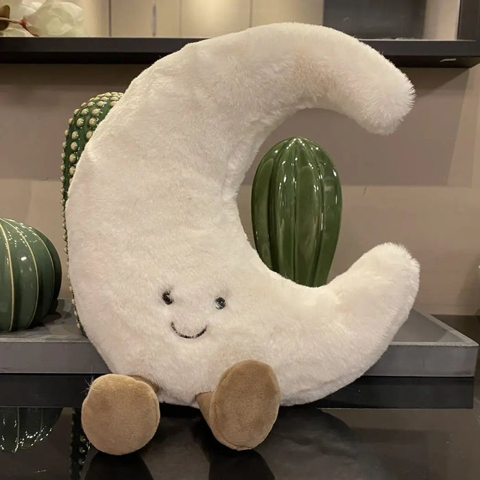 Bonita cara sonriente, Luna blanca, sol amarillo, Animal relleno para decoración de habitación de niños, cojín para sofá, figura de caramelo