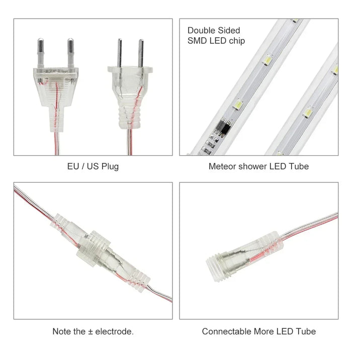 LED-Meteorschauer-Licht für den Außenbereich – wasserfeste Weihnachts- und Festdekoration mit Solarenergie/EU/US-Stecker